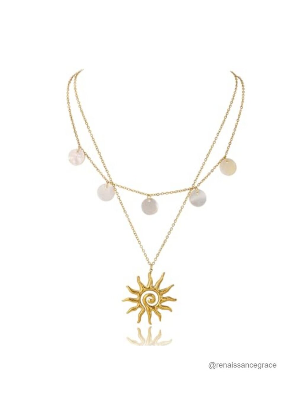 14K Gold Plated Layered Sun Pendant Necklace Dainty Choker Jewelry Gift
